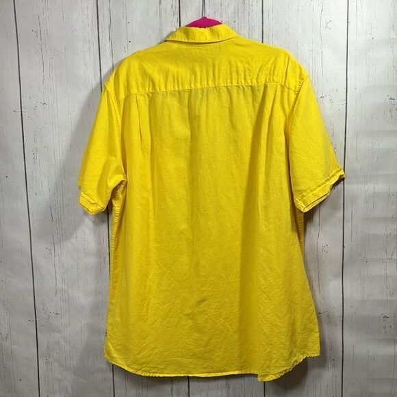 Sean John Shirt Mens Yellow Linen Blend Short Sleeve Logo Pocket Button Casual - Picture 13 of 13